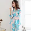 Vêtements à domicile Pyjama d'hiver automne sets Femmes à manches longues en tricot en tricot soft simple de vêtements bleus simples pour