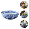 Tasses Saucers Conteneurs micro-ondes pour pâtes Dîner Ramen couvercle Udon Bols Fruit Bleu Blanc Porcelaine