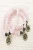 SN1107 Genuine Rose Quartz Bracelet Antique Brass Om Buddha Lotus Charm Bracelet Gift For Her1636843