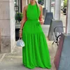 Casual Dresses WUHE Backless Halter Neck Big Swing Fit And Flare Maxi Long Dress 2024 Elegant Women Beach Holiday Boho Sleeveless Sundress