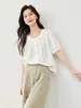 Blouses pour femmes Vimly French Sleeve Short Shirt White Murffon 2024 Bouton de col o de l'été Up Up Simple Lyocell Femmes Blouse Tops 30103