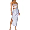 2024 Pearl Shoulder Strap Cutout Shiny Texture Swimsuit and Skirt Swimwear Women Beachwear Bathing Suit bikini set 240411