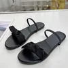 open toe women flat sandals runway designer high quality genuine leather with sweet bow-knot decor summer ladies outside walking comfort concise style sandals