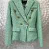 Women's Jackets Designer 2024 Spring Celebrity Style Versatile Slim Green Waist Wrapped Tweed Suit Coat for Women L6BV
