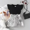 Clothing Sets Toddler Baby Girls 2pcs Skirts Children Fashion Flutter Sleeve Set With Belt Cotton Clothes Suit