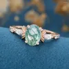 Klaster Pierścienie Klasyczne 925 Sterling Srebrny Stone Natural Green Moss Grass Agat Agat Pierścień Markizowany cyrkon dla kobiet rocznicowy biżuteria