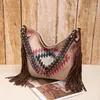 Shoulder Bags Vintage Hand Woven Woman Bag Braided Tassel Canvas Women Beach Holiday Bohemia Ladies Crossbody Shopping