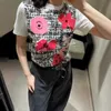 Edição correta de designer de camisetas femininas ~ 2024SS Spring/verão novo slim Fit Contraste Camiseta de manga curta impressa de algodão 9865# PQNP