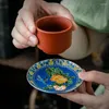 Koppar Saucers Tea Cup Ceremony Saucer Emalj Färg Kopparlager Mat Värmesäker noll matchande underlägg