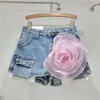 Röcke hohe Taillen-Denim-Blumenrock für Frauen 2024 Sommergewaschenen Vintage A-Line Hip-umgepacktes Modestuch