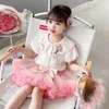 Clothing Sets 2024 Summer Baby Girls Children Floral Shirt Bow TUTU Skirt Lace Princess Costumes Kids Clothes Outfits 2-8 Years