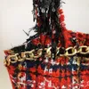 Tweede stuk jurk lente/zomer kwastjes pailletten metalen ketting plaid tweed camisole top met borst wrap
