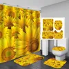 Cortinas de chuveiro Cortina de padrão de girassol 3D 4pcs Conjunto de poliéster Polyesterpoof para o banheiro não deslizamento tapete de tapete de tapete de tapete de barth decoração de decoração quente estilo