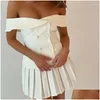 Work Dresses Mozision Y Skirt Two Piece Set Women Off-Shoder Tops And Pleated Mini Matching Sets Femme Fashion Drop Delivery Apparel W Otxdu