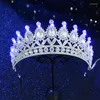 Clipes de cabelo Crystal Tiaras for Women Blue Led Light Crown Captrinhed Acessórios