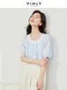 Blouses pour femmes Vimly French Sleeve Short Shirt White Murffon 2024 Bouton de col o de l'été Up Up Simple Lyocell Femmes Blouse Tops 30103