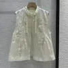 女性のベストチャイニーズスタイルのベストジャケット女性シングルボタンエレガントな花の刺繍酢酸ノースリーブカーディガンスプリング