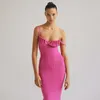 Casual Dresses European And American Fashion Classics Women's Clothing Elegant Bandeau Sling Rose Red Tight Over-the-Knee Dress Long Summer