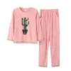 Accueil Vêtements automne printemps Cactus Plante imprimé pyjamas Femme SetWear Sleeping Women Women Cotton Pyjamas Suit Lady Nightwear M L XL XXL