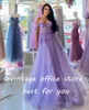 Party Dresses Sevintage Lavender Tulle Prom Appliques Lace 3D Flowers A-Line Pleat Ruched Evening Gown Wedding Dress