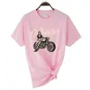 Sommaramerikansk retro kortärmad o-hals motorcykel tryckt t-shirt kvinnor mode enkel 100% bomull tvättade avslappnade sporttoppar