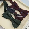 Yay Ties 6 12cm Koyu Yeşil Şarap Çizgili Nokta Polyester Pamuk Karışımı Bowtie İnsan Takım Aksesuarları Düğün İş Gündelik Kazan