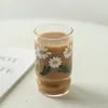 Wijnglazen Franse vintage glas Middeleeuwse Cup Warmte-resistente melk Home Restaurant Stijl Koffie Juice Kawaii Daisy Print Dikke