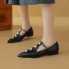 Dress Shoes Casual Women's Flat 2024 Spring Fashion T-straps Oxford For Woman Loafers Female Retro Pearls Pointed Low Pumps