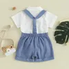 Kledingsets baby Baby Boy Summer Outfit Gentleman Korte mouw Romper overhemd shirt Suspender Shorts 2pcs Pak Deset set