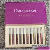 Lip Gloss 12Pcs In 1 Ky Matte Liquid Lipstick Kit Long Lasting Foundation Makeup Lipgloss Set Non-Stick Cup Drop Delivery Health Beaut Dhrgl