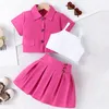 Clothing Sets Infant Baby Girls Summer Fashion 3pcs Skirt Clothes Toddler Short Sleeve Button Up Shirt Cami Tops Set Outerwear