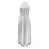 Casual Dresses Formal Evening Dress Gown Elegant Lace-Up High Collar med Multi-Layer Mesh Hem Off för brudtärna