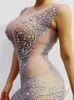Scenkläder av hög kvalitet diamant elastisk wrap skinkor klänning kort kjol 2024 mode anpassade kvinnokläder