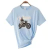 Sommaramerikansk retro kortärmad o-hals motorcykel tryckt t-shirt kvinnor mode enkel 100% bomull tvättade avslappnade sporttoppar