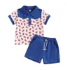 Kleidungsstücke Kids Boys Shorts Set Short Sleeve Flagge Druckhemd mit elastischer Taille 4. Juli Outfit