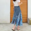Skirts Summer High Waist Long Woman Vintage Irregular Patchwork Denim Skirt Female Streetwear A-Line Midi