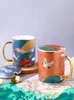 Mugs Chinese Style Coffee Couple Drinking Cup And Lid Spoon Handgrip Water Milk Party Teacup Drinkware Home Decoration