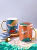 Mokken Chinese stijl koffiepaar Drinkbeker en deksel lepel Handgrip Water Milk Party theekopje Drinkware Home Decoratie