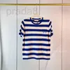 Designer Women's T-Shirt round neck color striped wool knitted short sleeved thin T-shirt casual loose top W4BP