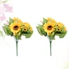 Fleurs décoratives 2pcs Bouquet de tournesol artificiel 4 têtes Small Simulation Fleur Ornement pour la maison de mariage (jaune) Noël