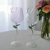 Vinglas 1 PC 260 ml Clear/Pink Rose Shape Glass med gröna blad Stemware gåva för älskare bröllop Alla hjärtans dag borddekor