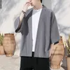 Camicie casual maschile da uomo Shirt a colori solidi Cardigan estivo in stile cinese con tessuto traspirante a tre quarti