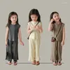 Ensembles de vêtements 2024 Été bébé filles vêtements solides sans manches noue noue nouée pantalon lâche pour enfants décontracté