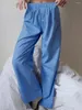 Calça feminina Mulheres Y2K Listra estampa longa e elástica de alta cintura casual Pijama de perna larga e larga com bolsos