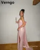 Feestjurken Verngo blush roze satijn prom jurk strapless zeemeermin verjaardag jurk voor vrouwen eenvoudige boog avondsplaraat formeel