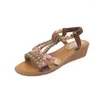 Kleiderschuhe Frauen Keil Sandalen Sommer großer Frauen Böhmen Strass Freizeitplattform Sandalias weibliche Peep Zeh Outdoor Strand