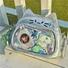 Y2K Korean Cute Cat Ita Bag Japan Kawaii PU Crossbody Girls Transparent Pocket Harajuku Shoulder Silver Fashion Backpack 240328