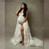 Maternity Dresses Wedding Photography White Rose Elegant Thin Gauze Strapless Evening Dress Photography Womens Wear Q240413