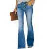 Kvinnors jeans vintage hög midja flare rak denim byxor sida rand pantalon femme stor storlek 2xl stretch vaqueros casual mager slang