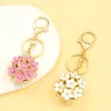 Keychains 3D Lovely Hydrangea Flower Enamel Keychain Romantic Pink Purple Ball Alloy Drip Oil Keyring For Girls Lady Trendy Jewelry